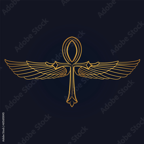 Holy Egyptian eye of horus with wings and Ra God of Sun with ankh 