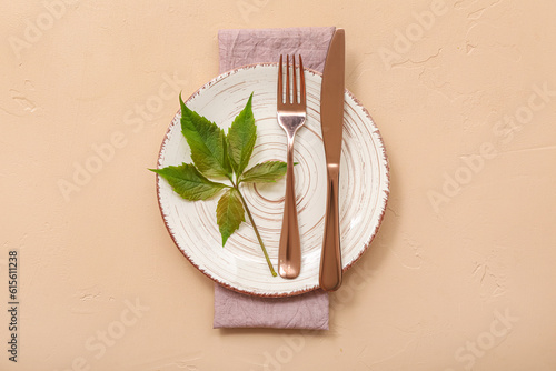 Empty rustic plate with gre...
