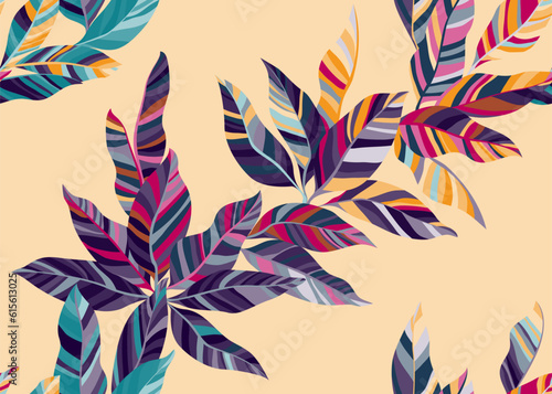 Beautiful tropical leafage repeat pattern design. Bright organic summer t shi...