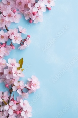 Pink cherry blossom on Blue background