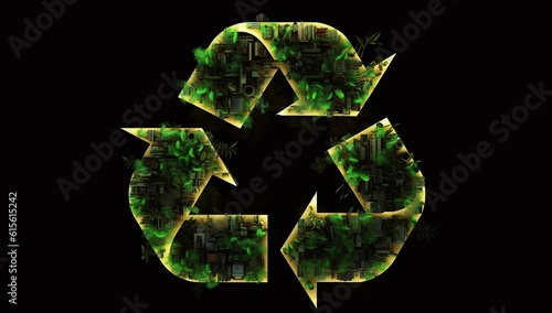 green recycle symbol with leaves