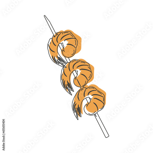 Asian street food. Fast food. Yakitori with shrimp on a skewer. Duddle style. Menu design of a restaurant, cafe, diner. Vector illustration. photo