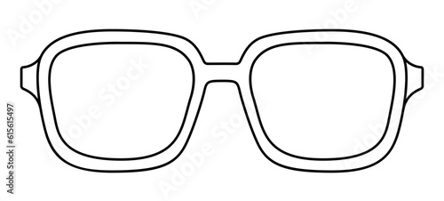 Retro Square frame glasses fashion accessory illustration. Sunglass front view for Men, women, unisex silhouette style, flat rim spectacles eyeglasses sketch outline isolated on white background