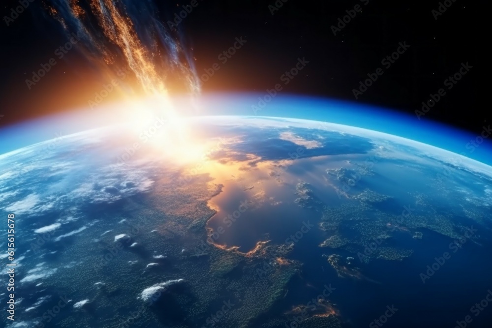 Flash of radiation after a nuclear explosion seen from space. The concept of thermonuclear war. AI generated Flash of radiation after a nuclear explosion seen from space. The concept of thermonuclear war. AI generated