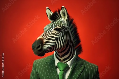 Anthropomorphic Zebra dressed in a suit like a businessman. Business Concept. AI generated  human enhanced