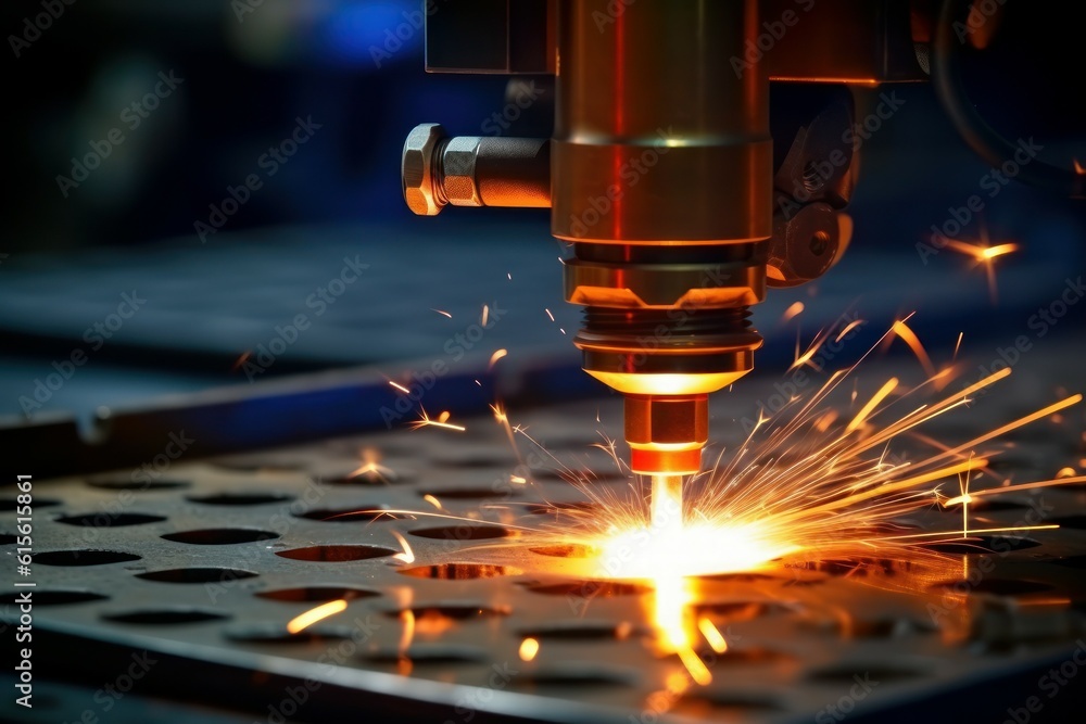 Robot welder. Automatic welding machine, close-up of the welding process. AI generated, human enhanced Robot welder. Automatic welding machine, close-up of the welding process. AI generated, human enhanced