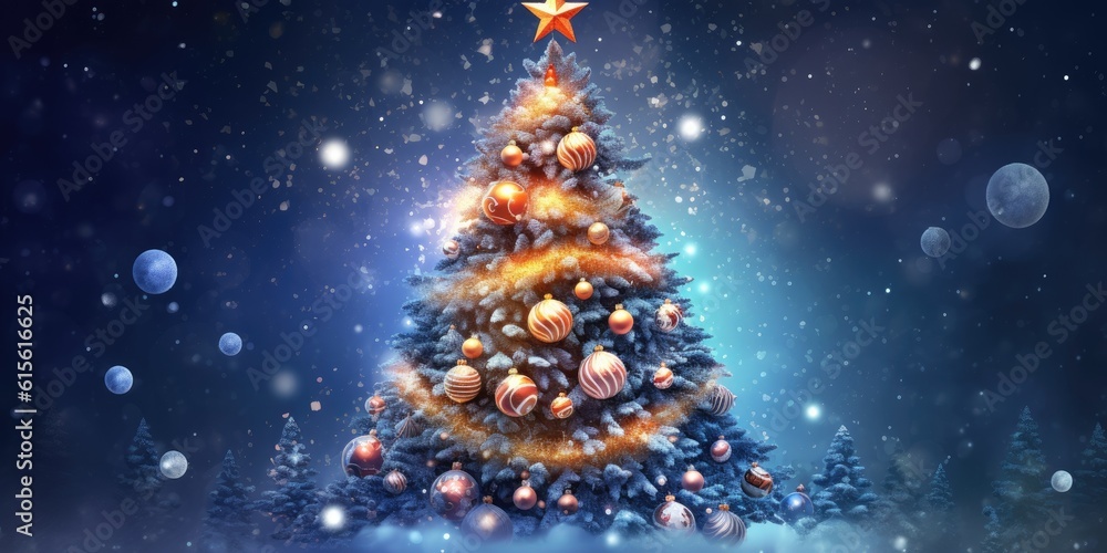 christmas tree on a blue background. AI generated christmas tree on a blue background. AI generated