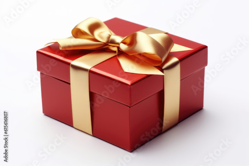 Red gift box with golden ribbon Generative AI © Lana_M