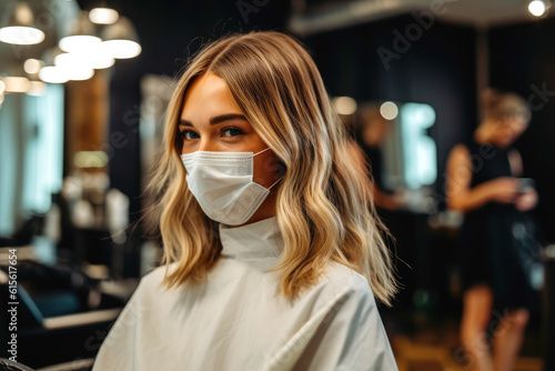 Young woman getting a haircut at a hair saloon, generative ai