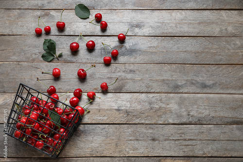 Fresh red cherries spilling...