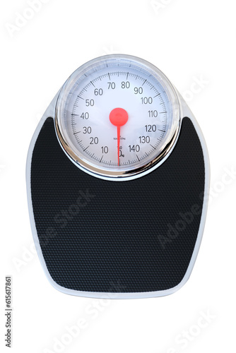 isolated on background floor mechanical scales in vintage style, a scale with a red arrow in a circle, top view, the concept of weight control, human physical health, diet and nutrition, lose weight