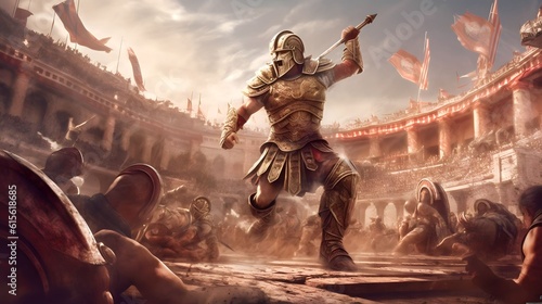 Photographie a fierce gladiator attacking