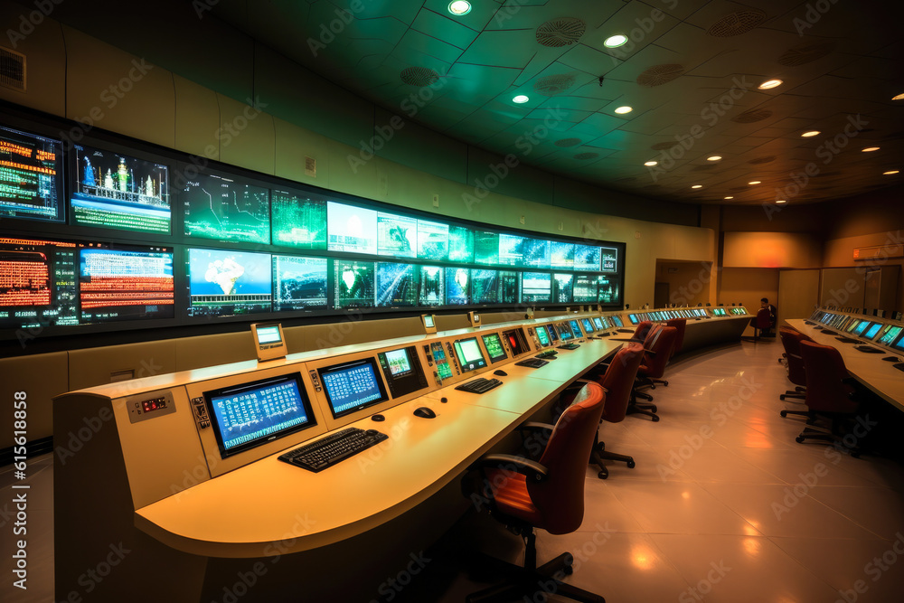 A view of a factory control center, generative ai