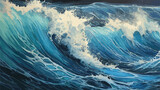 Big wave in a raging sea. A strong storm in the ocean. Big waves. Blue tones. The power of raging nature. Seascape, artwork. Vector illustration design