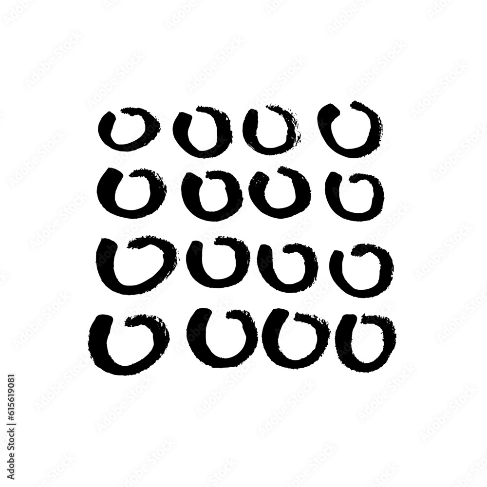 Vector image of circles of different shapes and sizes. Strokes with brush and ink. Calligraphy, sketch, oriental style, minimalism. Black on white. Eps10 Vector image of circles of different shapes and sizes. Strokes with brush and ink. Calligraphy, sketch, oriental style, minimalism. Black on white. Eps10