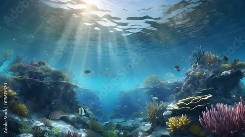 Ocean Serenity: Mesmerizing 3D Illustration of Azure Waters and Colorful Coral Reefs