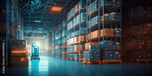 Efficient Logistics and Inventory: Digital Warehouse with Robotic Automation Technology, demand and supply concept
