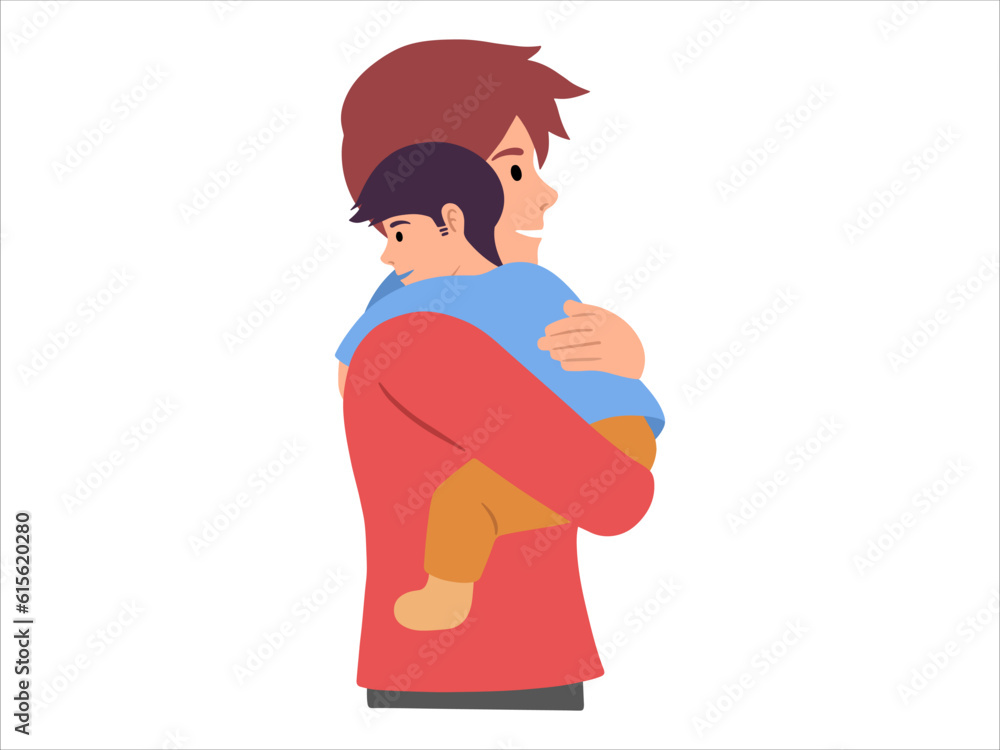 Hand drawn Father hugging son illustration Hand drawn Father hugging son illustration