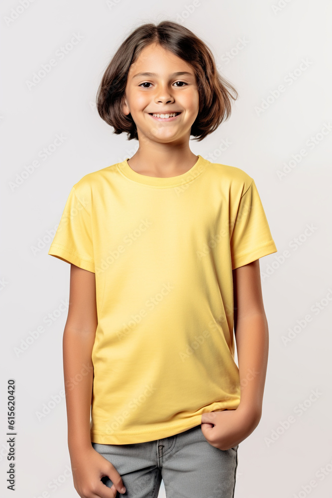 Light yellow t-shirt mockup for teens and young adults. AI generative model wearing blank tshirt with space for your design, lettering or logo. Light yellow t-shirt mockup for teens and young adults. AI generative model wearing blank tshirt with space for your design, lettering or logo.