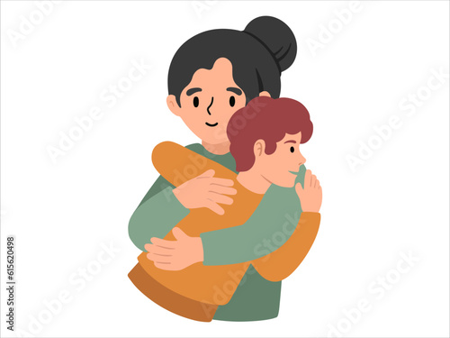 Mother hugging Son or avatar icon illustration 