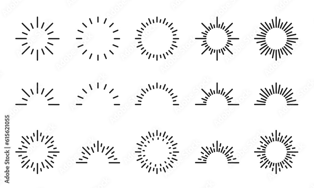 日輪のイラストセット/日差し/花火/光線/要素/あしらい/ベクター 日輪のイラストセット/日差し/花火/光線/要素/あしらい/ベクター