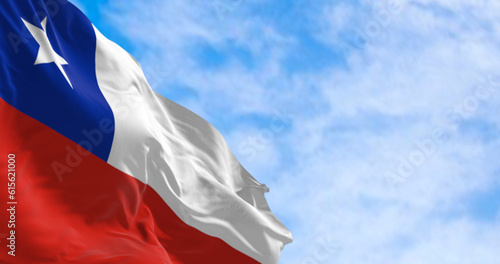 Obraz na plátně Chile national flags fluttering in the wind on a sunny day