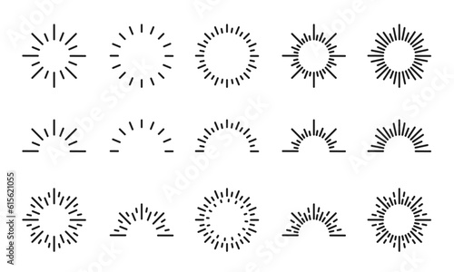 日輪のイラストセット/日差し/花火/光線/要素/あしらい/ベクター