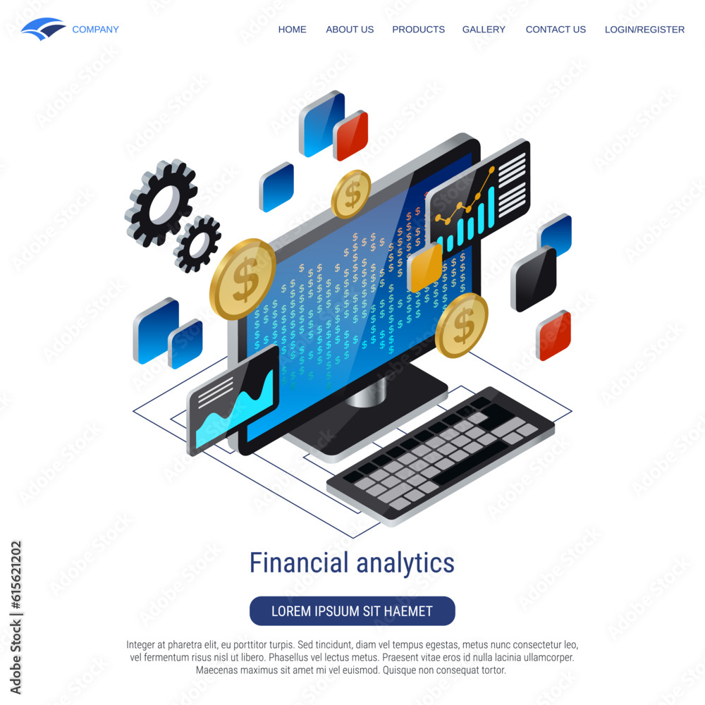 Financial analytics, business statistics 3d isometric vector concept illustration