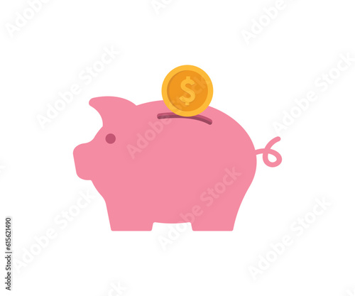 Piggy bank with coin isolated on white background,Symbol of profit and growth