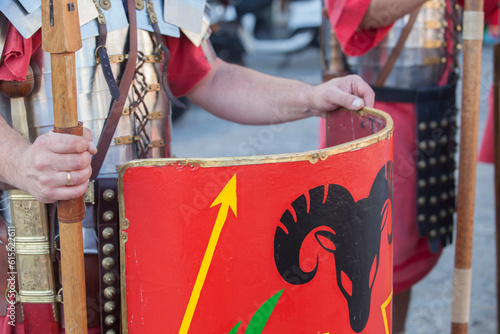Reenactors as roman legionaries in formation