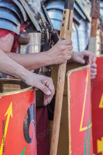 Reenactors as roman legionaries in formation