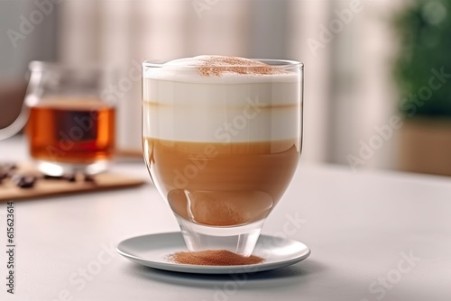 A steaming cup of aromatic coffee with a creamy swirl, a delightful indulgence for a satisfying morning. Ai generated.
