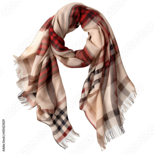 A plaid scarf with fringes on a transparent background png isolated Generative Ai