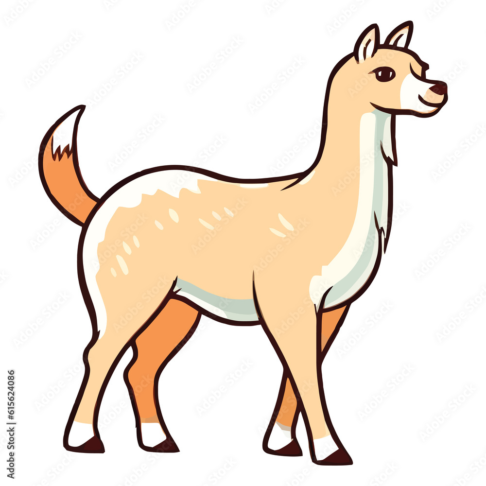 Playful Andean Grazer: Cute Vicuña in a Charming 2D Illustration