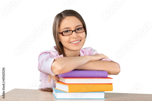 Beautiful young female student with books