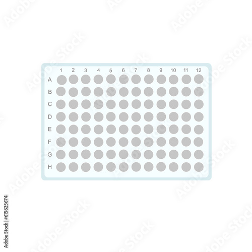 The 96-well or ELISA plate for analysis the biological testing of target sample that shows in blue and gray concept.