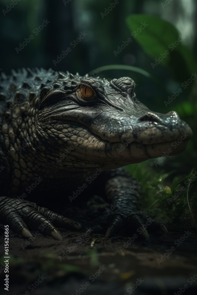 Fototapeta premium Portrait of Crocodile Dramatic and Cinematic Lighting Photography, Generative AI