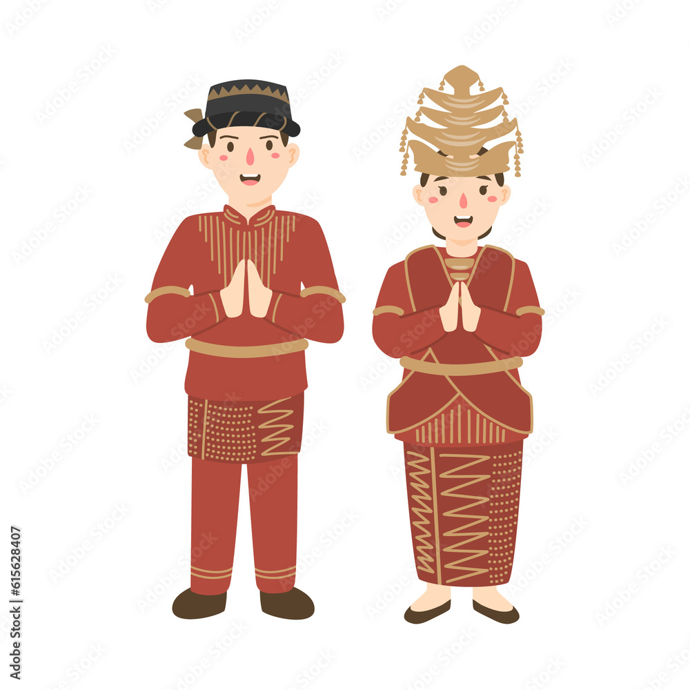 Naklejka premium couple wear traditional batak mandailing cloth greetings welcome to north sumatra