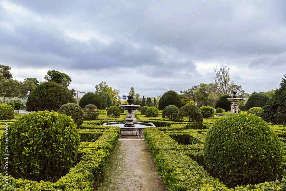 Fronteira Palace, one of the most beautiful residences in Lisbon, Portugal with decorative garden built with hedges