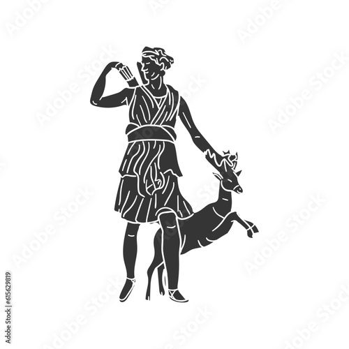 Artemis Greek Good Icon Silhouette Illustration. Greece Mythology Vector Graphic Pictogram Symbol Clip Art. Doodle Sketch Black Sign.
