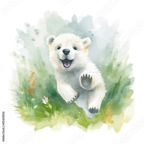 Cute polar bear cartoon in watercolor painting style