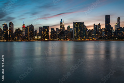 Manhattan  skyline at sunset under colorful sky