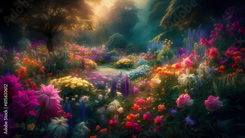 AI Generated photos of magic flowers in wonderland