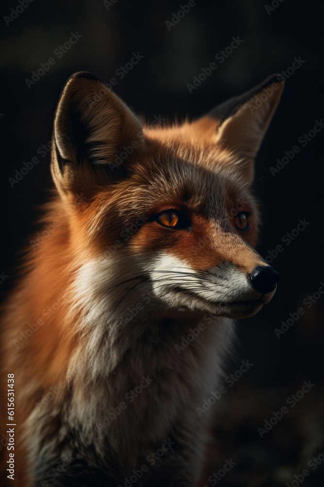 Portrait of Fox Dramatic and Cinematic Lighting Photography, Generative AI
