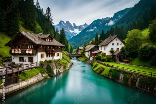 swiss alpine village generated ai © kashif 2158