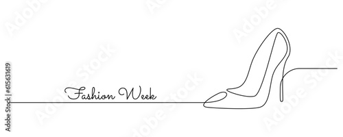 One continuous line drawing of high heels. Woman fashion shoes in simple linear style. Dance and shop banner in editable stroke. Doodle outline vector illustration