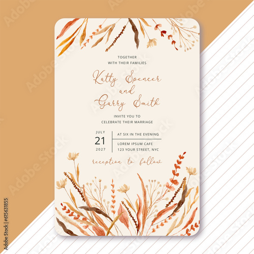 wedding invitation with watercolor dried flower