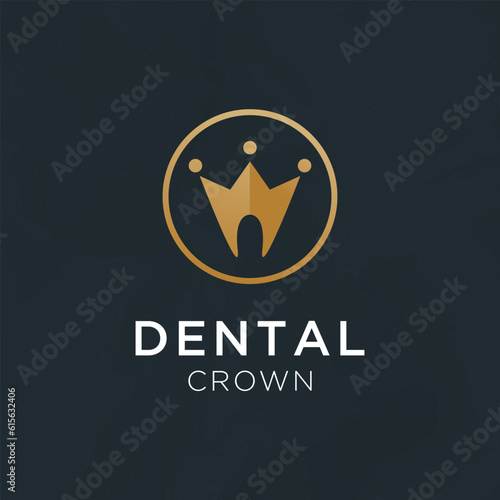 Dental crown luxury and modern vector logo design template.