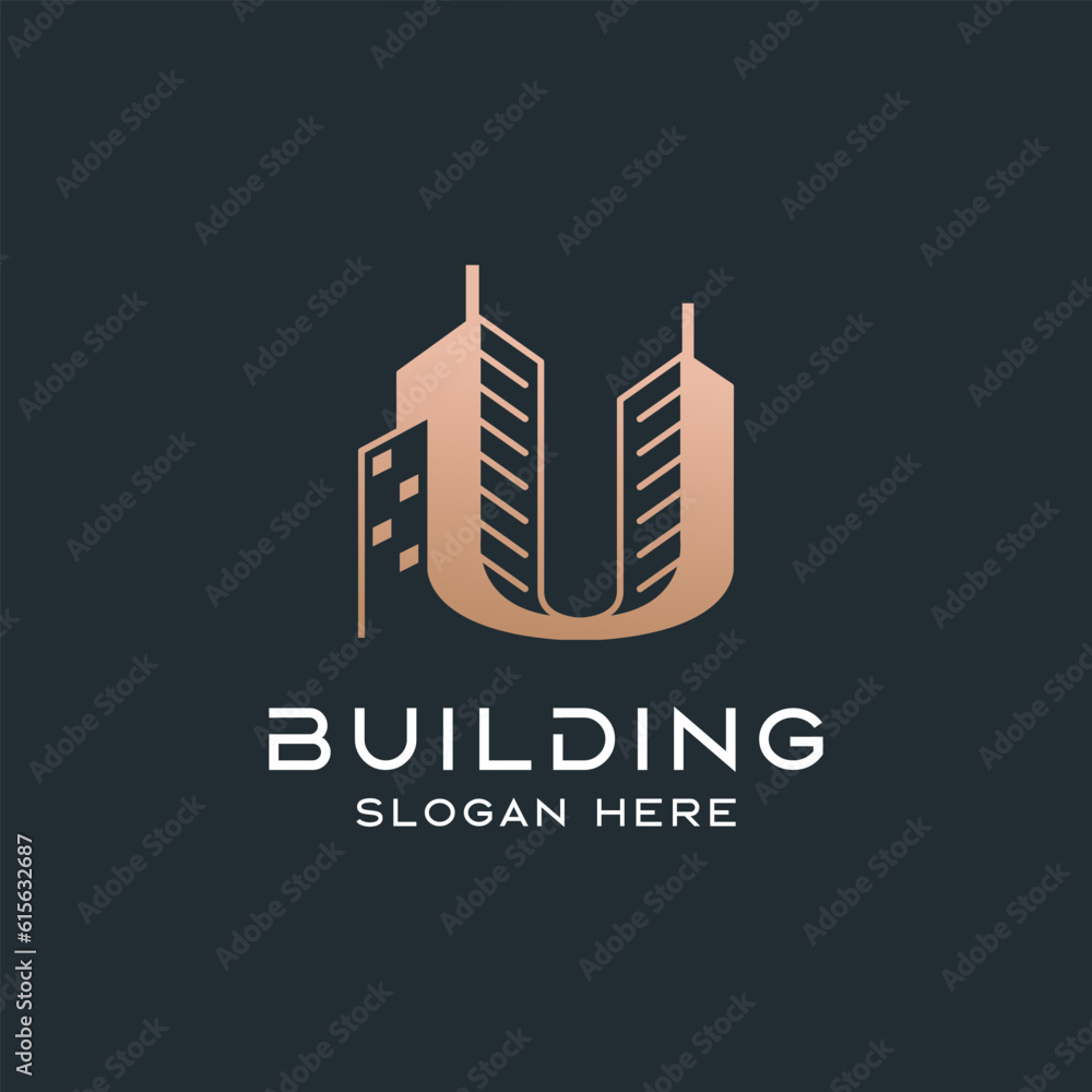Obraz premium Letter U with building elements vector logo design template.