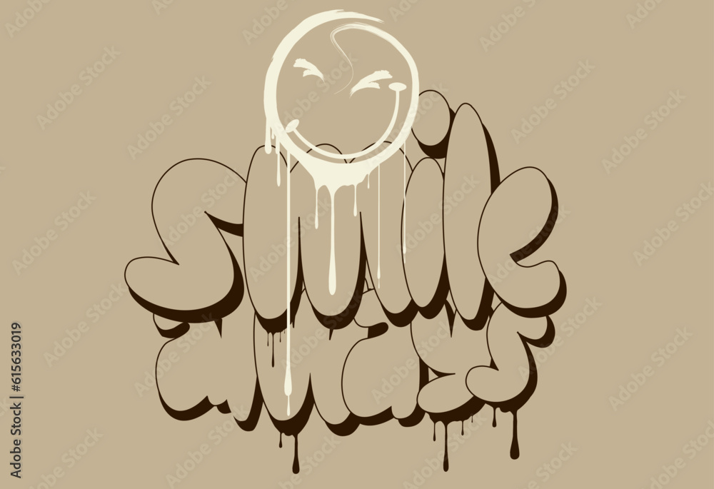 Obraz premium smiley face grafitti, smile always Graffiti slogan. hand drawn vector graffiti inspirational quote t shirt graphics design, outline, Smile always Graffiti style hand drawn lettering for t shirt